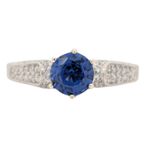 Estate: 18K Two Tone Sapphire Ring with 1/3CTW Diamonds
